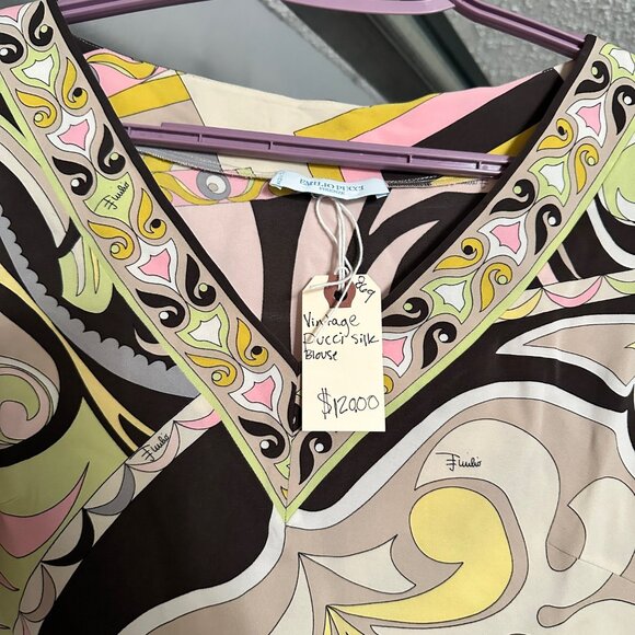 Vintage Emilio Pucci Firenze Silk V-Neck Blouse Psychedelic Print LS Sz xs - Picture 4 of 6